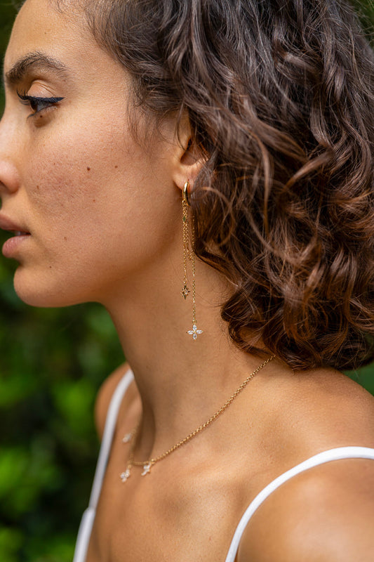 Lys and star double drop earrings